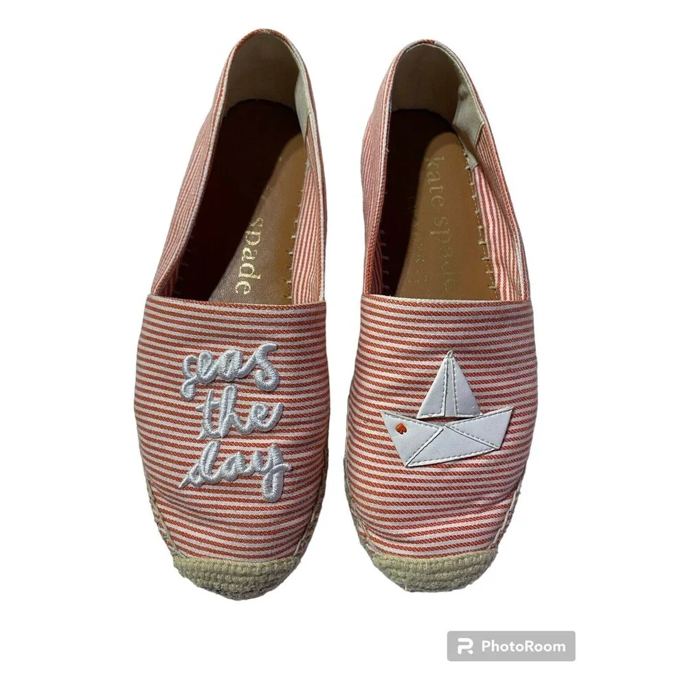 Kate Spade Espadrilles 6.5 Red Ocean Stroll Seas The‎ Day Flats Loafers Nautical